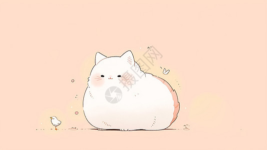 肥胖可爱的白色卡通猫背景图片