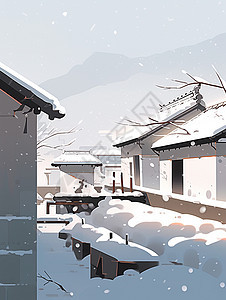 大雪中漂亮简约的卡通村庄图片