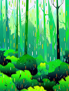 深绿色梦幻漂亮的卡通森林背景图片