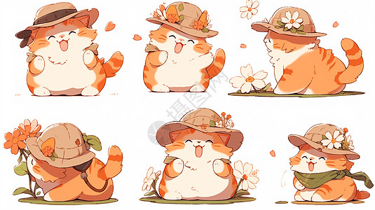 戴着帽子开笑的卡通肥橘猫高清图片