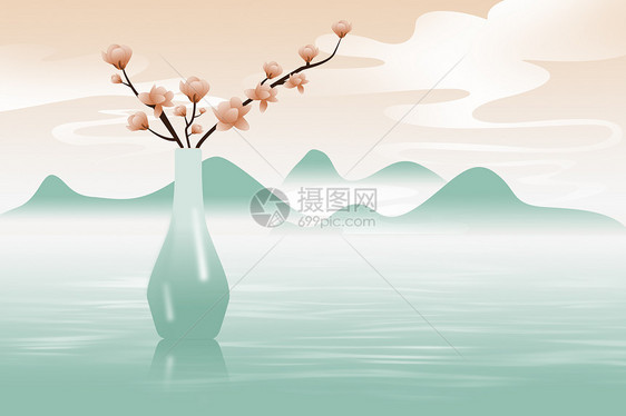 新中式创意山水花瓶图片