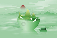 绿色新丑风创意山水图片