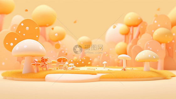 森林中可爱的卡通蘑菇场景图片