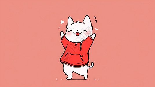 穿着红色上衣开心跳舞的卡通小猫图片