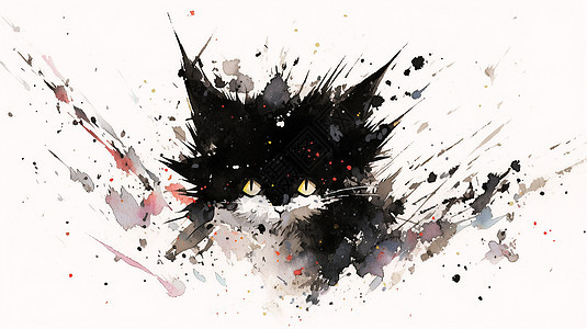 水墨风可爱的卡通猫头背景图片