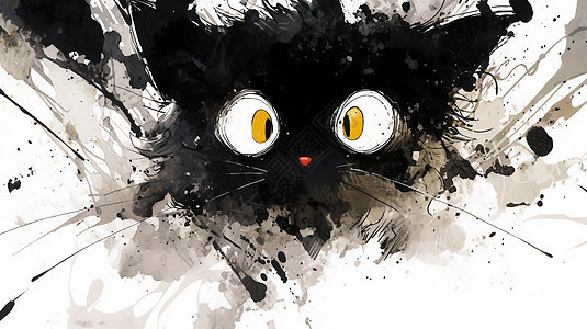 水墨风可爱的卡通黑色猫头图片