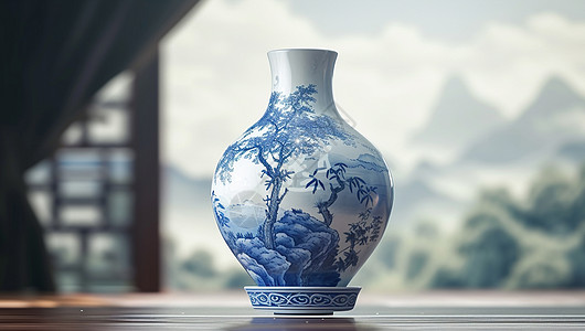 精致的青花瓷花瓶创意造型高清图片