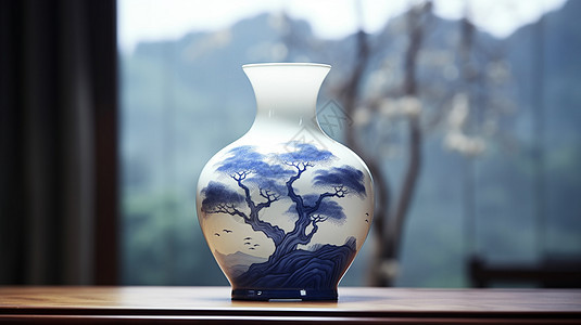 精致的青花瓷古风花瓶背景图片