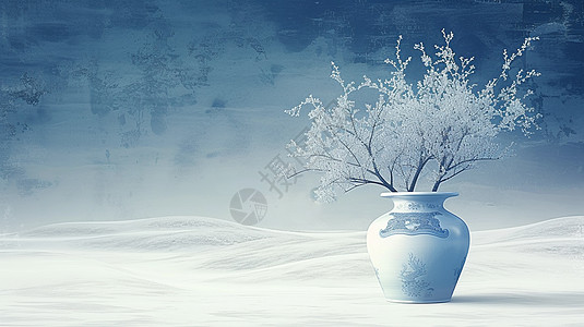 雪地中优雅大气的股份古花瓶背景图片