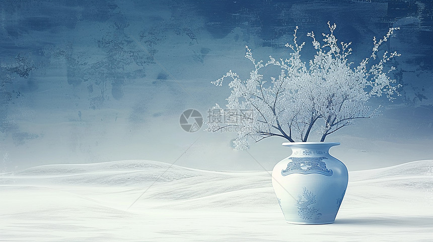 雪地中优雅大气的股份古花瓶图片