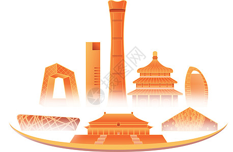 中国北京城市建筑群地标天际线矢量元素插画插画