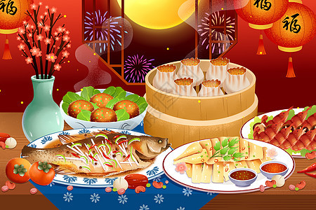 除夕年夜饭春节美食背景图片