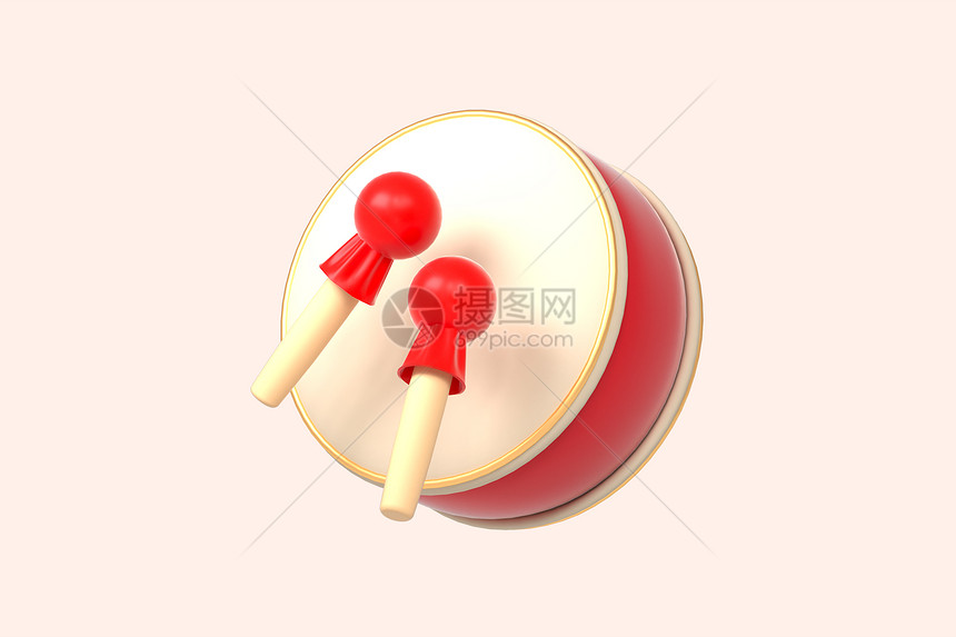 c4d立体中国风卡通锣鼓3d插画图片