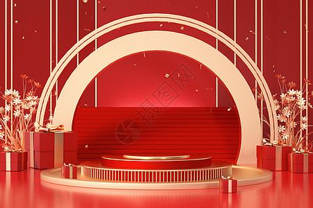 红色大气展台背景图片