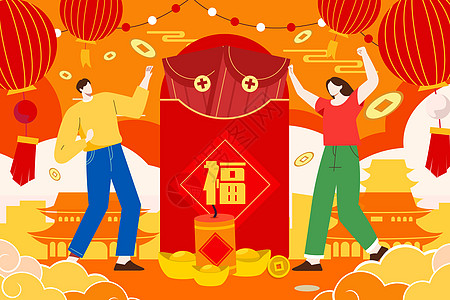 春节福字红包背景图片
