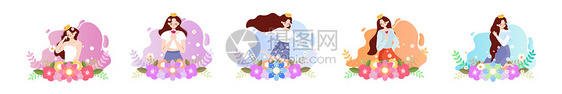 妇女节扁平风小清新鲜花场景氛围人物svg插画元素图片