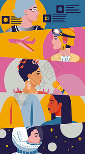 妇女节三八节女性职业职场扁平风竖版插画图片