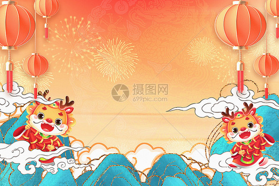 手绘国潮风龙年新年背景图片