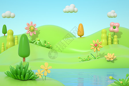 3D立体春季花朵场景图片