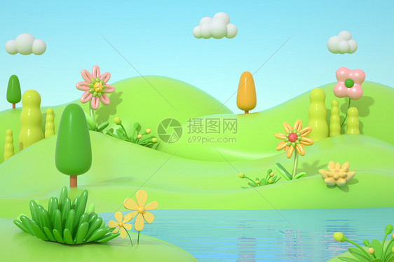 3D立体春季花朵场景图片