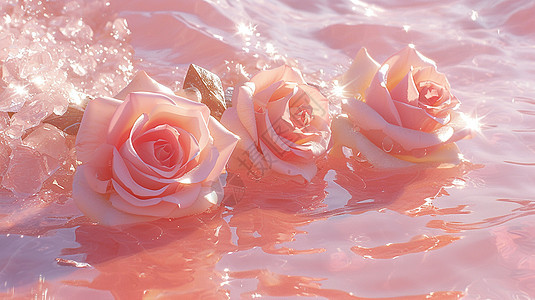 水中漂浮的粉色玫瑰花背景图片