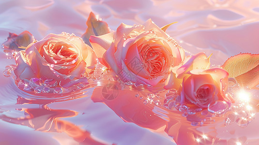 水中漂浮的粉色玫瑰花背景图片