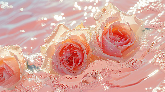 水中漂浮的粉色玫瑰花图片