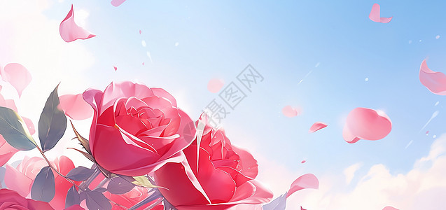 玫瑰花丛盛开漂亮的红色卡通玫瑰花插画