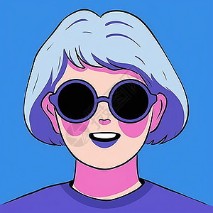 蓝色背景上戴着墨镜开心笑的时尚卡通人物背景图片