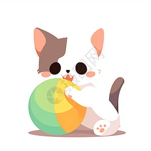 可爱的卡通小花猫在玩皮球图片