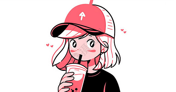 戴着棒球帽喝饮料时尚的卡通女孩头像图片