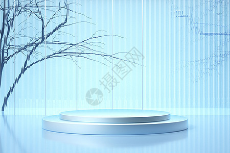 蓝色玻璃展台背景图片