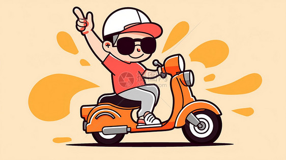 骑电动车的活泼的卡通男孩图片