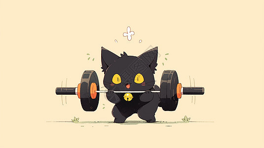 正在努力健身的可爱卡通小黑猫图片