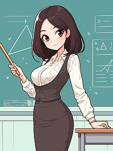 正在黑板前讲课的卡通女教师图片