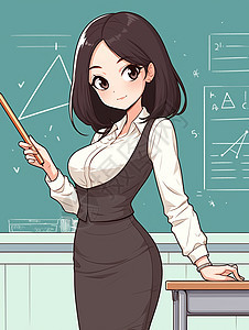 正在黑板前讲课的卡通女教师背景图片