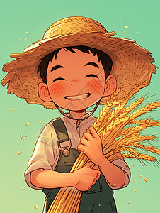 憨厚朴实的卡通农民抱着丰收的麦子图片