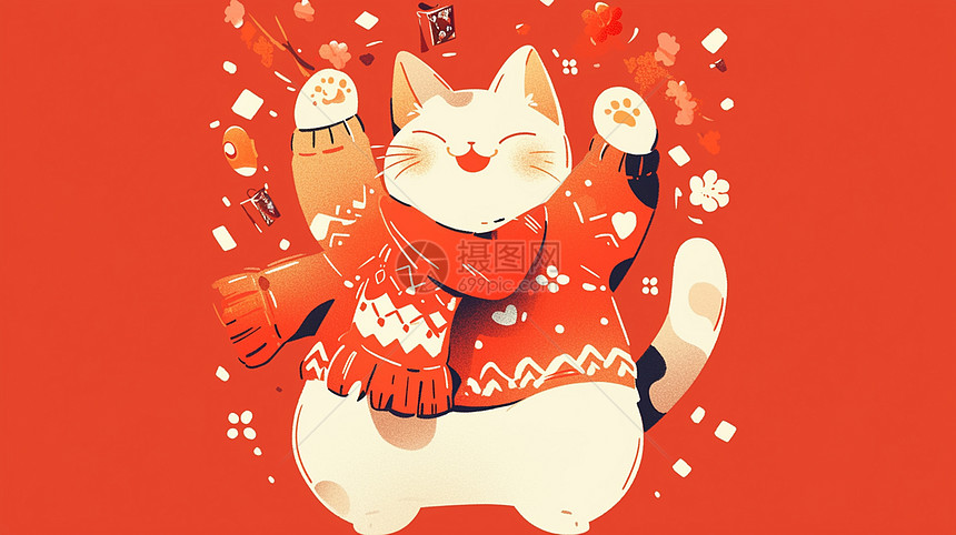 穿着喜庆的上衣的可爱卡通猫图片