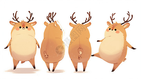 肥胖可爱的卡通小鹿形象各种动作与角度图片