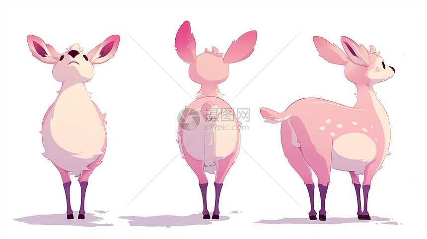 肥胖可爱的卡通小鹿形象各种动作与角度图片