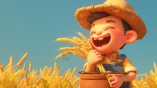 抱着农作物开心笑的卡通农民劳动人民图片