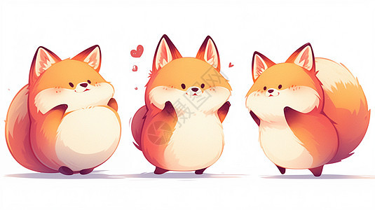 开心跳舞肥胖可爱的卡通小狐狸背景图片