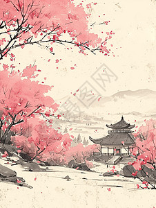 唯美水墨风景画盛开的梅花图片