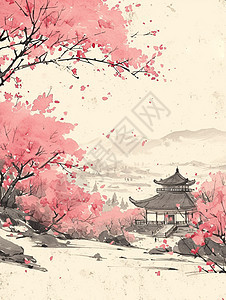 唯美水墨风景画盛开的梅花图片