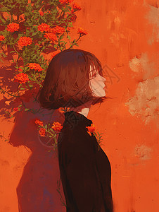 妇女节之站在暖暖的墙边晒太阳优雅漂亮的卡通女孩背景图片