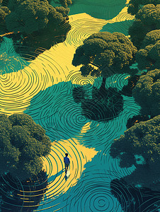 复古绿色调神秘超现实迷宫卡通森林图片