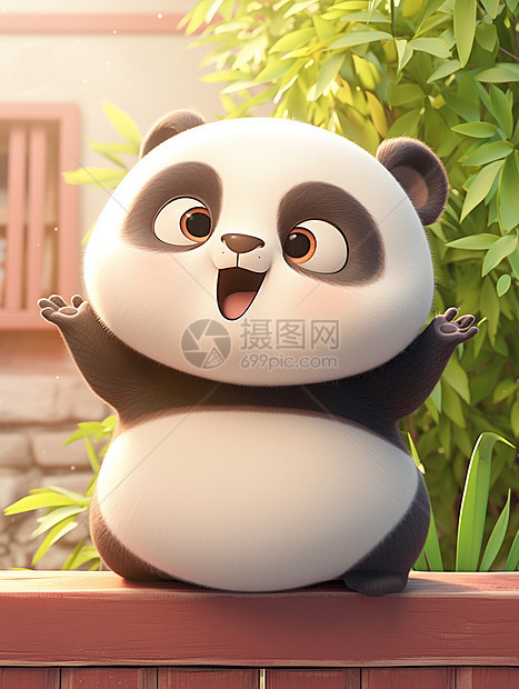 摊手开心立体可爱的卡通熊猫图片