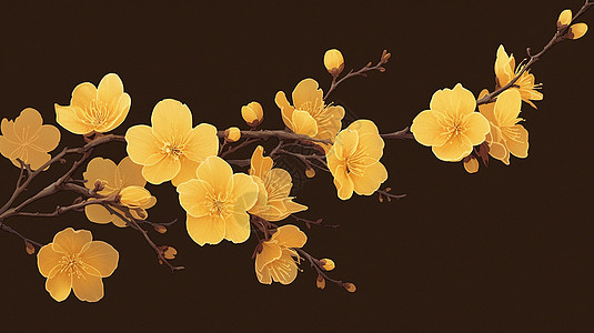 树枝上的金黄色卡通花朵图片