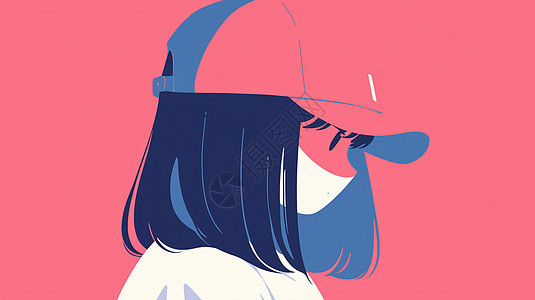 粉色调戴着棒球帽时尚的卡通女青年插画