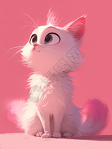 粉色毛茸茸可爱的卡通宠物猫图片